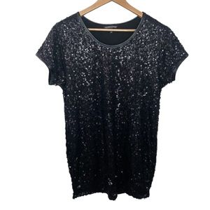 Victoria’s Secret faux leather trimmed sequined shift party mini dress size S